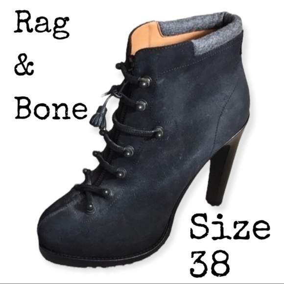 Rag & Bone Black suede lace up high heel platform mallory boots size 8 - Picture 1 of 17